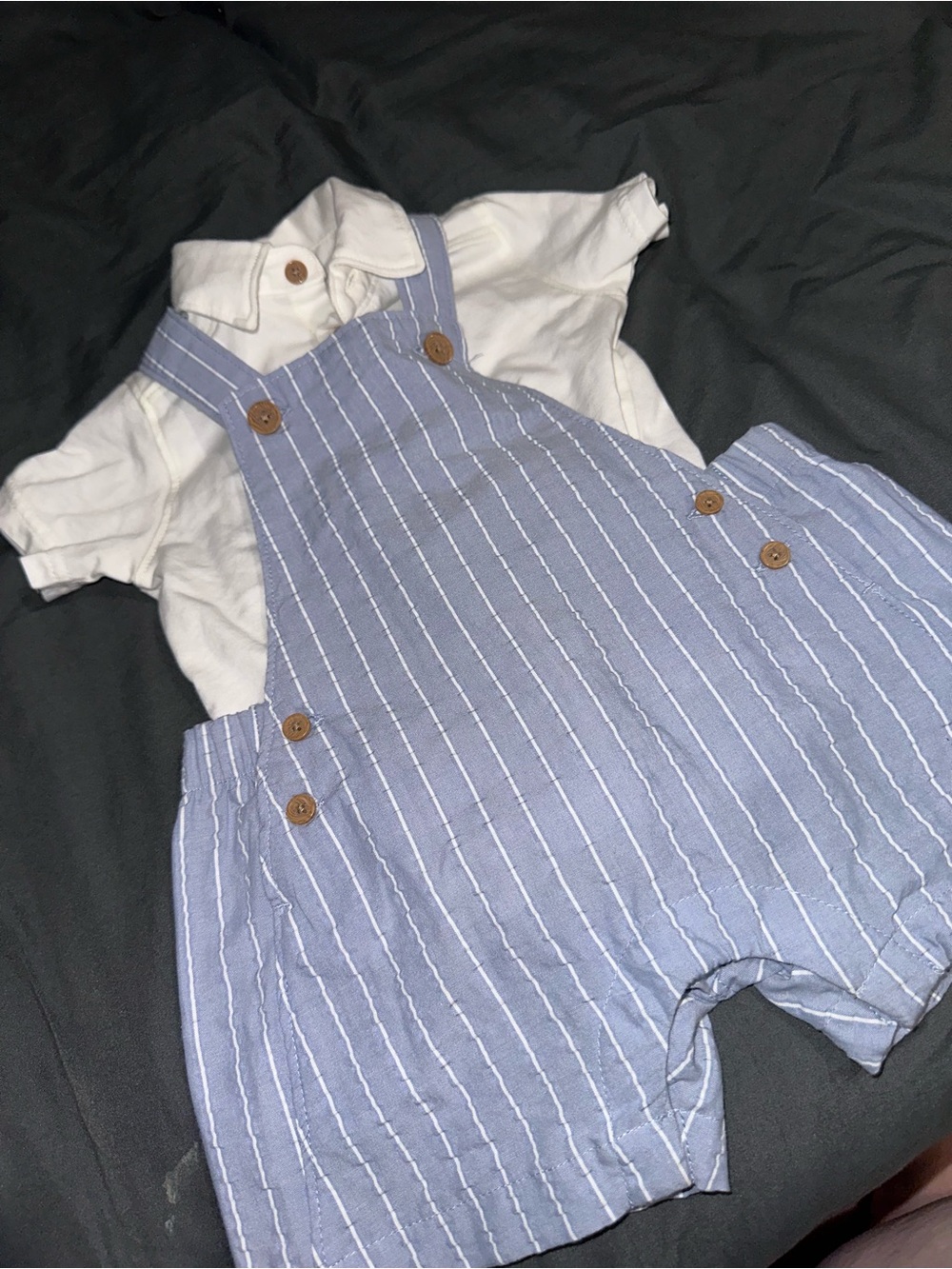 Carter's Light Blue & White Striped Baby Overalls